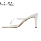 Шлепанцы Onlymaker без застежек, сандалии из искусственной кожи с узкими ремешками, квадратный каблук, повседневные удобные тапочки, белые, на лето