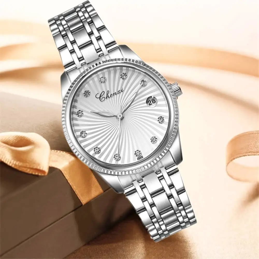 

Женские кварцевые часы с календарём, из нержавеющей стали