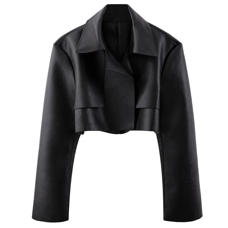 

Leather Short Cardigan Women's Fashion Temperament with Handsome Long-sleeved Top Short Coat Dropshipping