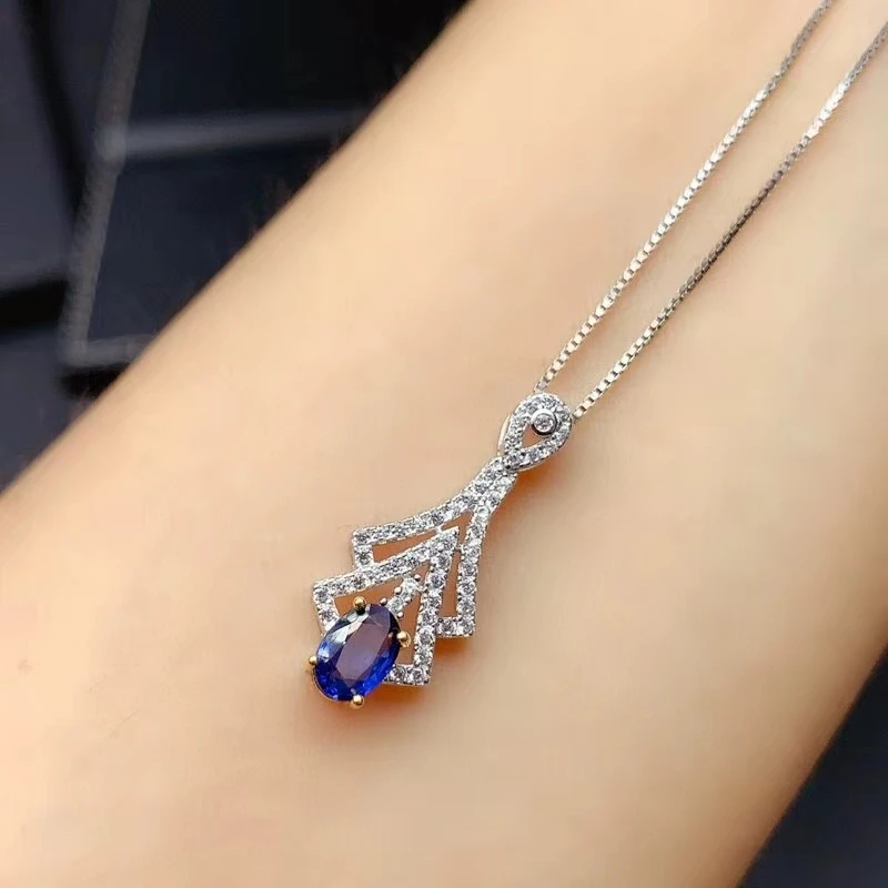 Подвеска из серебра 925 пробы с натуральным синим сапфиром | Украшения и