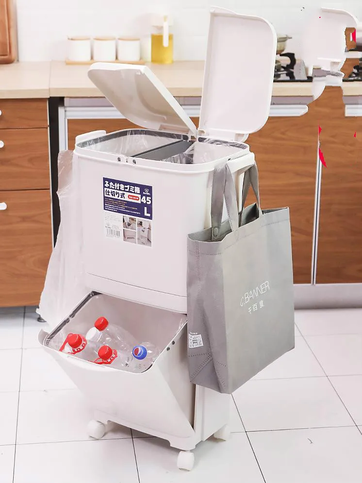 Бытовая корзина для мусора двухслойная с крышкой большая креативная кухонная