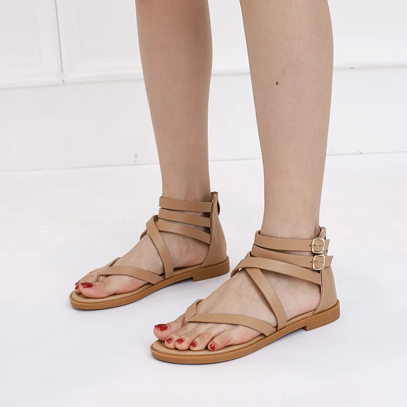 

Roman thin strap crossing sandals Women's Flat 2021 new summer simplicity low heel retro leisure flip-flops sandals women's shoe