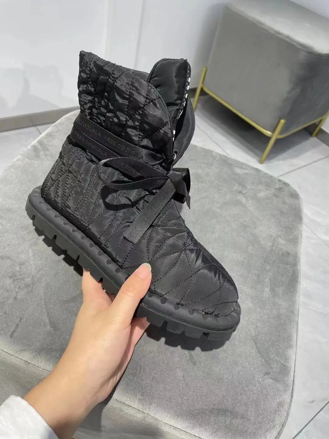 

Женские зимние ботинки, черные ботинки на плоской подошве, утепленная ткань, водонепроницаемая повседневная женская обувь, женская обувь