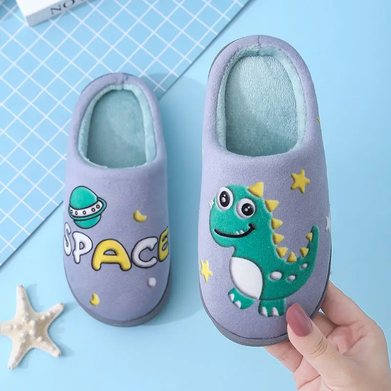 Тапочки детские теплые х/б без застежки с динозавром