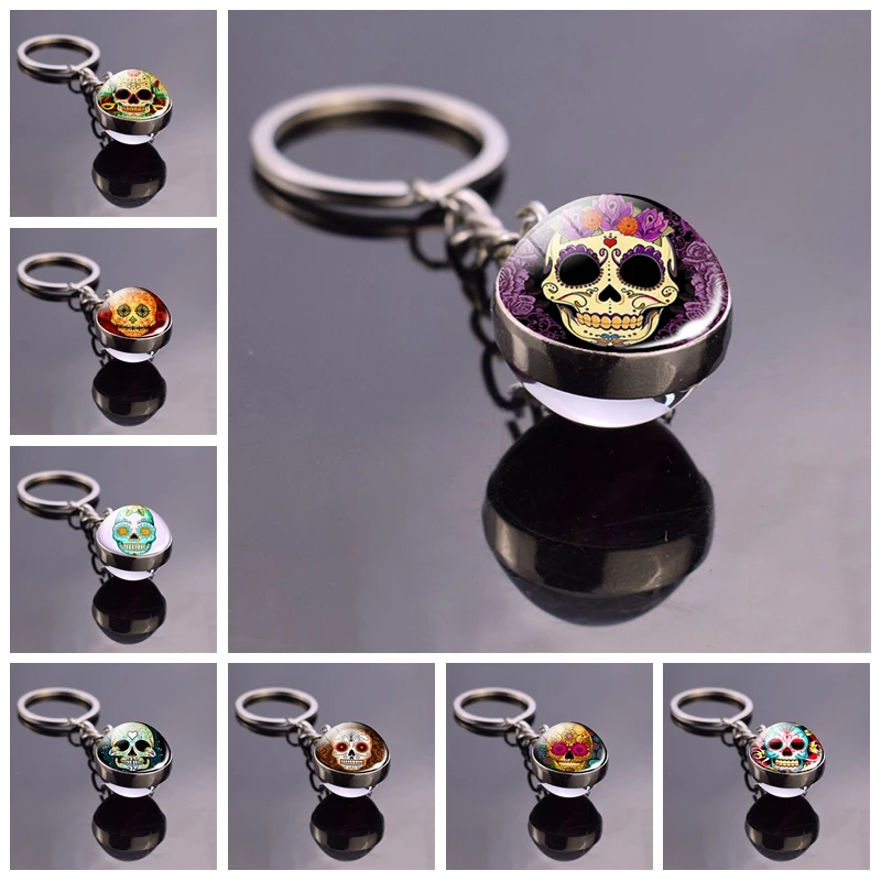 Suger брелок с черепами двухсторонний стеклянный шар изображением черепа