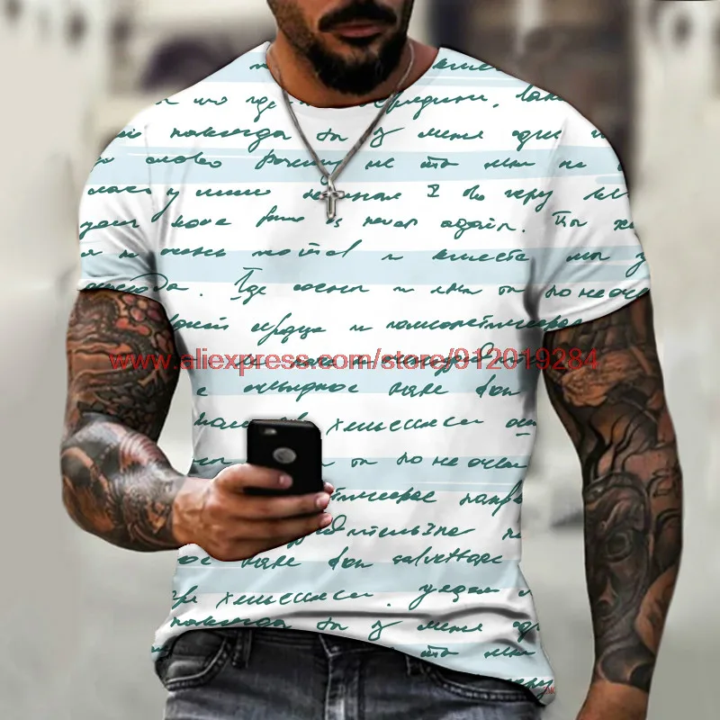 

Hand-painted 3D letter printing men's T-shirt sexy designer O-neck short-sleeved urban fashion