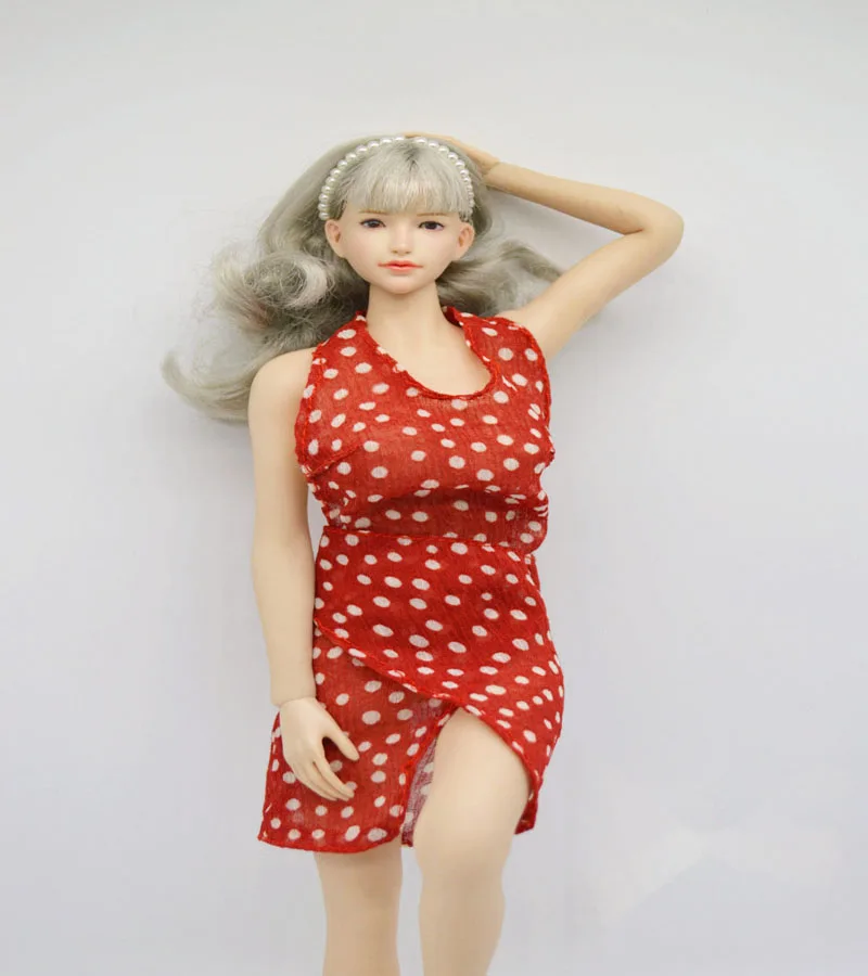 

1/6 Scale female clothes sexy backless Wave point Slit dress red dress fit 12'' TBLeague PHicen JIAOU action figure