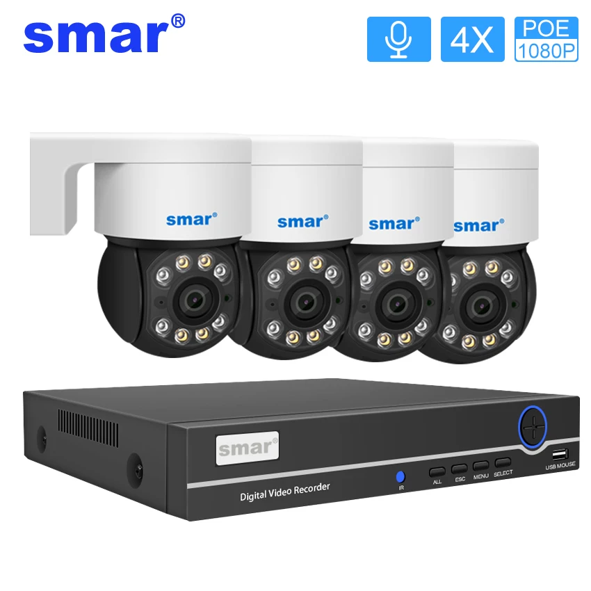 

SMAR Security Camera System 2/3/4CH 2MP 1080P HD POE NVR Two Way Audio AI Face Detect Outdoor Video Surveillance IP Camera Set