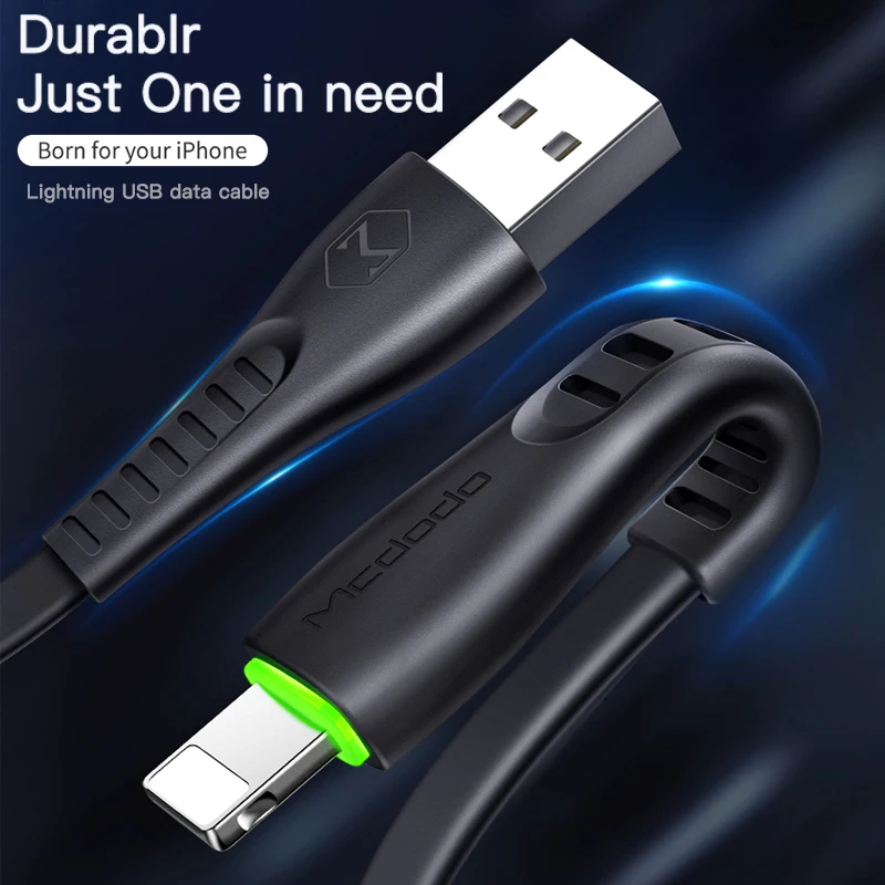 MCDODO USB кабель 2A Быстрая зарядка Телефон Зарядное устройство Шнур данных светодиодный USB кабель для iPhone X XS MAX XR 8 7 6S Plus iPad mini IOS 1,8 мм