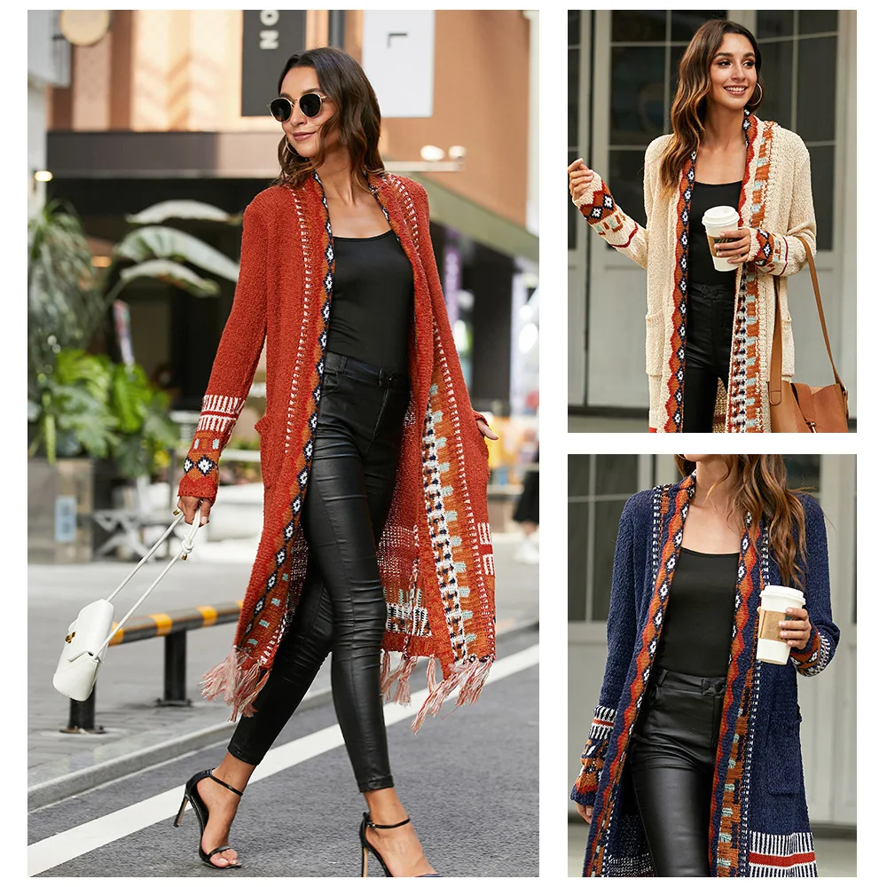 

Fringed Retro Knit Cardigan Sweater Women Bohemian Loose Autumn/Winter Long Jacket Steetwear Fashion Long Sweaters Lugentolo