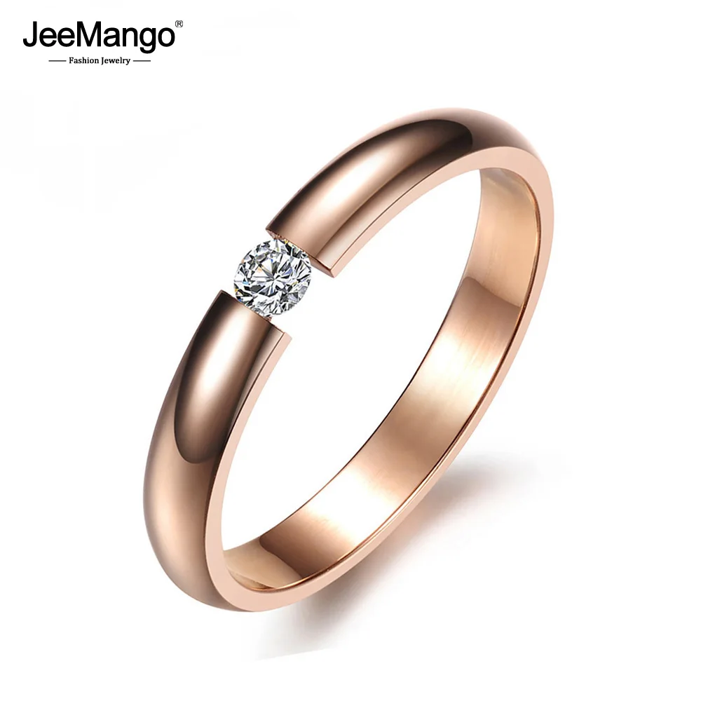 Женское кольцо с кристаллами JeeMango розовое золото/белый/черный цвет обручальное