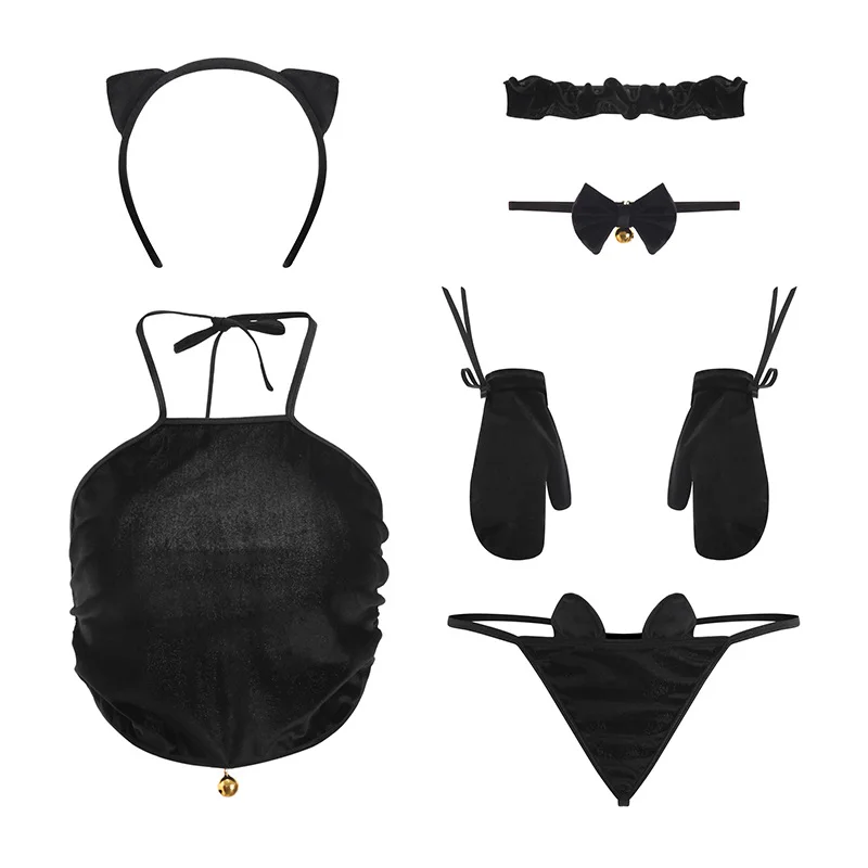 

High end new sexy women's velvet, sweet and lovely belly bag, funny cat girl's Nightgown cover, uniform underwear 505