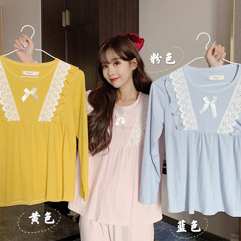 Women's Pajamas Autumn Sweet and Lovely Princess Style Korean Girl Long Sleeve Pull Frame Cotton Home Wear Set
