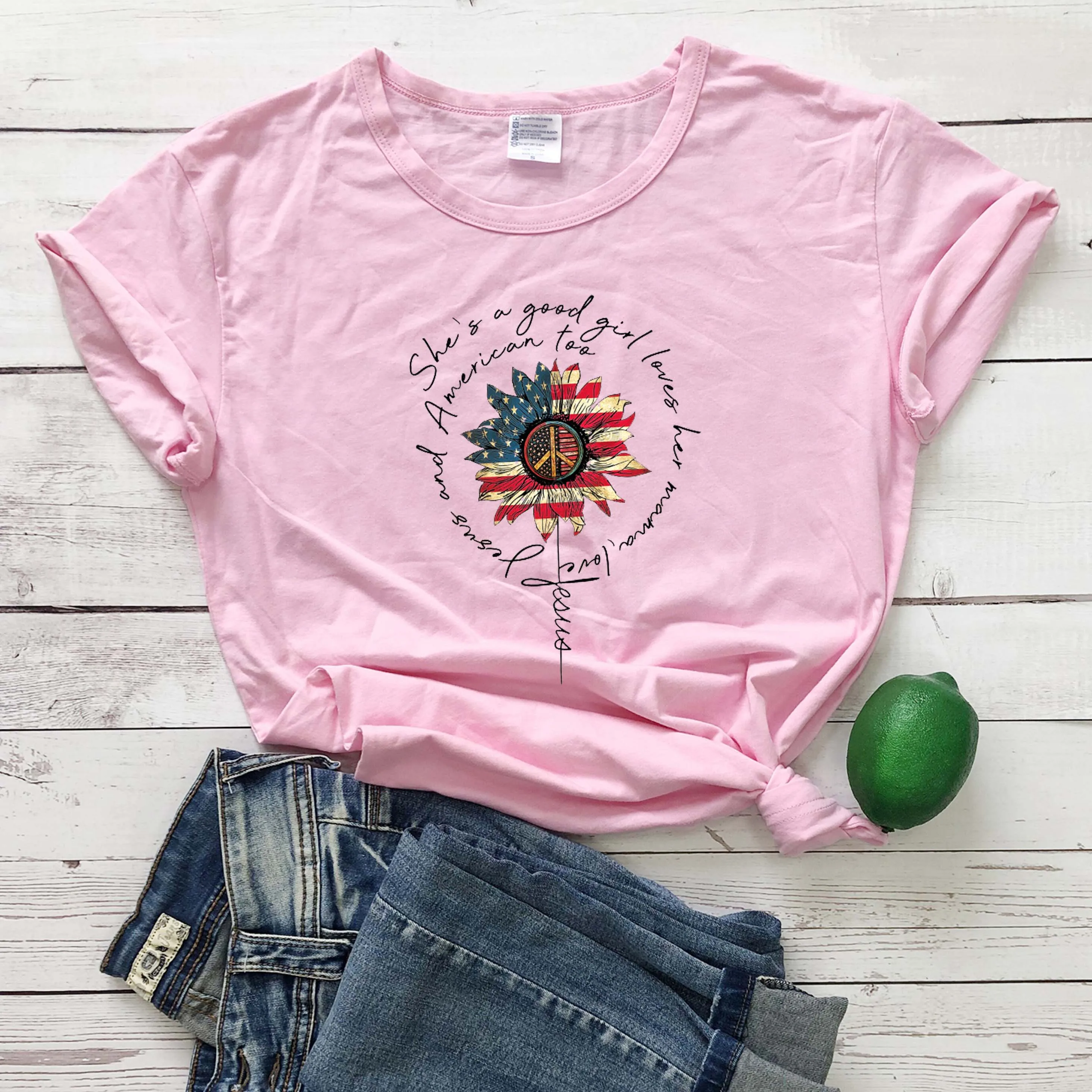 

Jesus she is a good gril pure cotton sunflowers women fashion unisex grunge tumblr hipster t shirt girl gift vintage tees tops