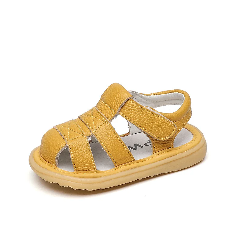 

Baby Girls Boys Beach Sandals Summer Infant Anti-collision Toddler Shoes Soft Bottom Genuine Leather Kids Children Sandals