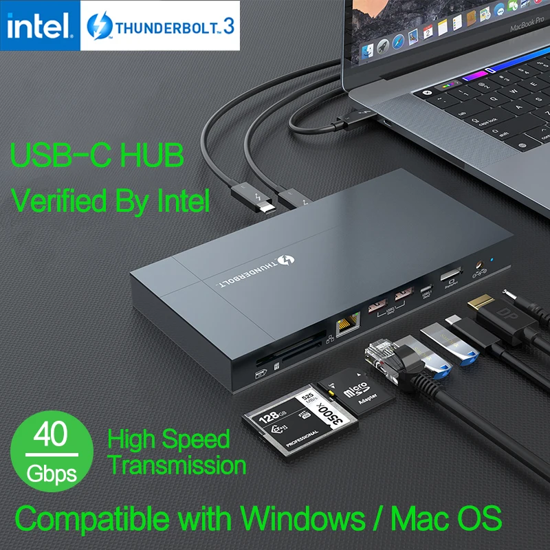 Thunderbolt 3 40 Гбит/с USB C концентратор до 8K дисплей Порты и разъёмы DC Мощность кабель