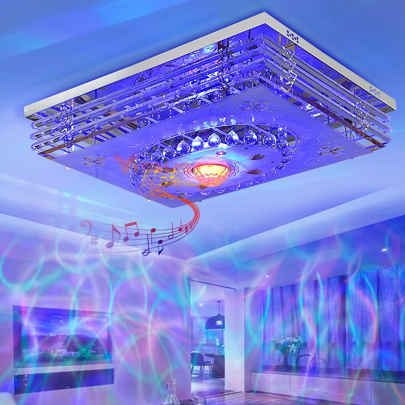 Moderna lámpara de techo con luces LED de cristal, luz RGB regulable de 220V, aplicación Bluetooth y altavoz musical, lámpara inteligente colorida para dormitorio y sala de estar