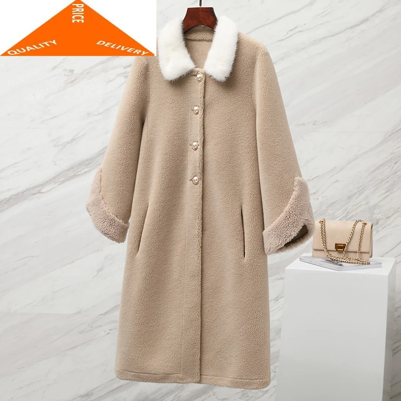 

Coat Female Real Fashion Winter Wool Women Jacket with Mink Fur Collar 2020 Korean Elegant Cashmere Coats DVN92C2202