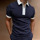 Мужская рубашка-поло с коротким рукавом, с отложным воротником, на молнии