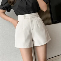 summer shorts basic summer girl women high waist shorts korean chic buttons wide leg shorts casual female all match shorts