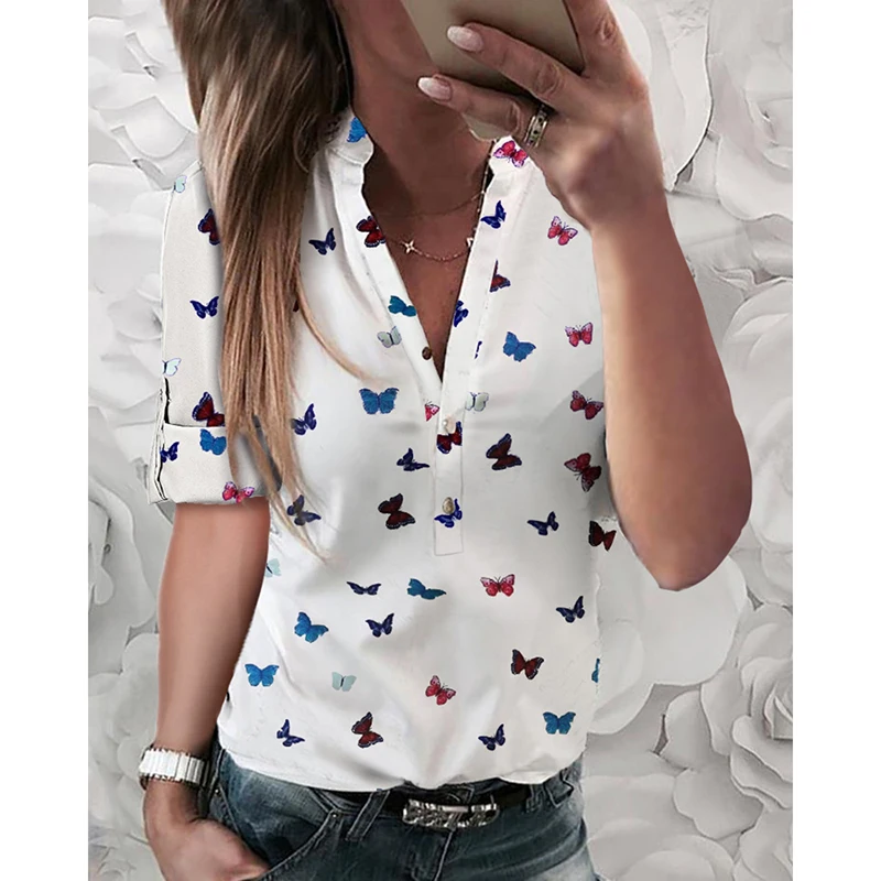 

Женская блузка с рукавом 2021 и V-образным вырезом, в стиле Харадзюку