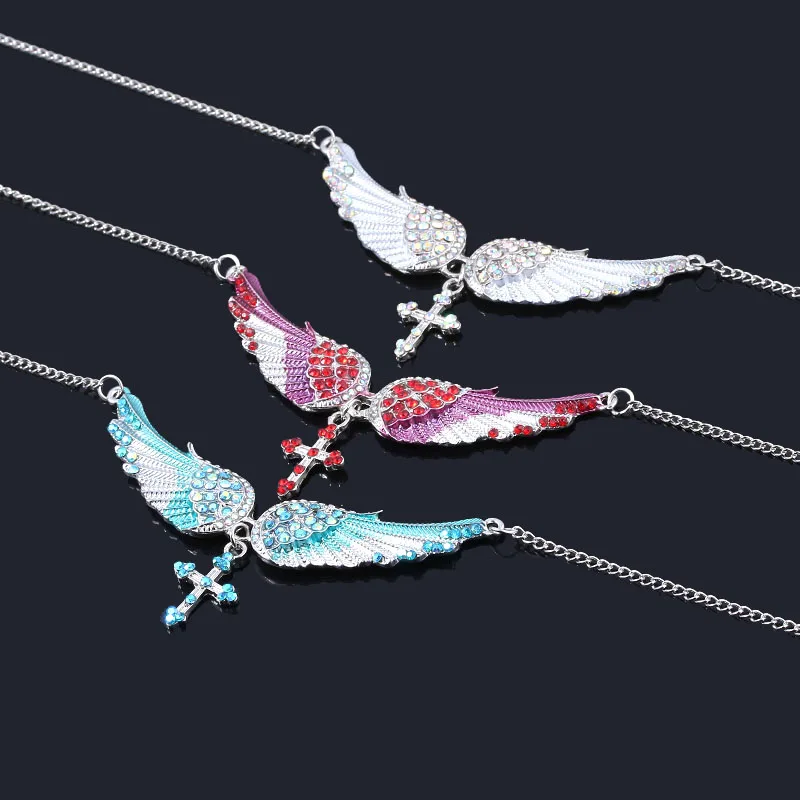 

20Pcs Fahion design color Angel Wings Necklace Pendant with Crystal High Quality Metal Necklace For Beautiful Women's Jewelry
