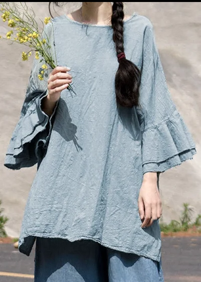

Original design for summer 2021 new style, loose large size flax cotton jacket with lotus leaf sleeves medium length.