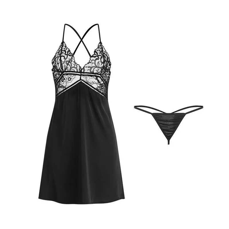 

Women's Underwear Sexy Nightie White Green Black Lace Stitching Halter Strap Nightdress Summer 2021