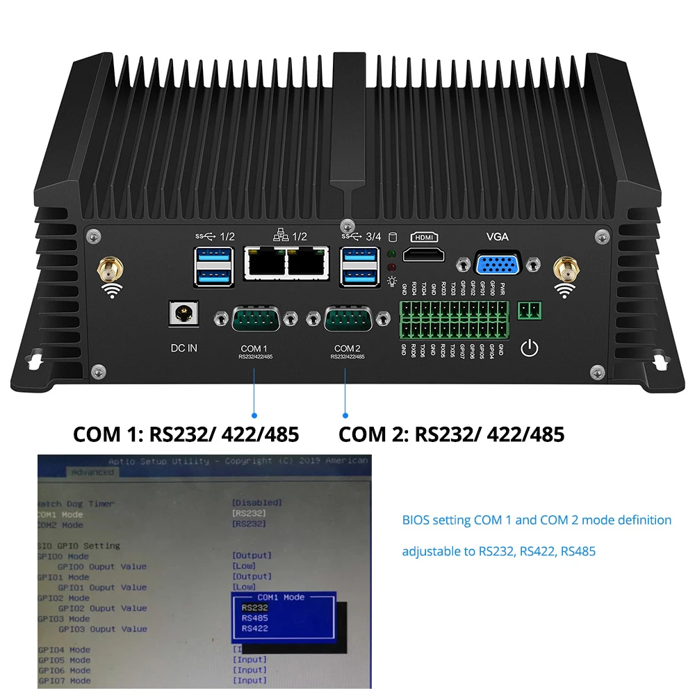 Промышленный мини-ПК BEBEPC Core i5 8350U 7200U 2 * DDR4 RAM RS485 двойная LAN HDMI WiFi 4G модуль Windows Linux