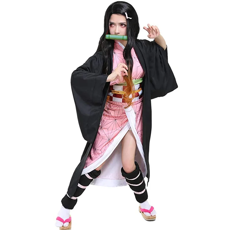 

Kimetsu без Yaiba Аниме Костюм Аниме демон убийца камадо Nezuko одежда женское кимоно-Униформа Хэллоуина Рождественский костюм полный комплект