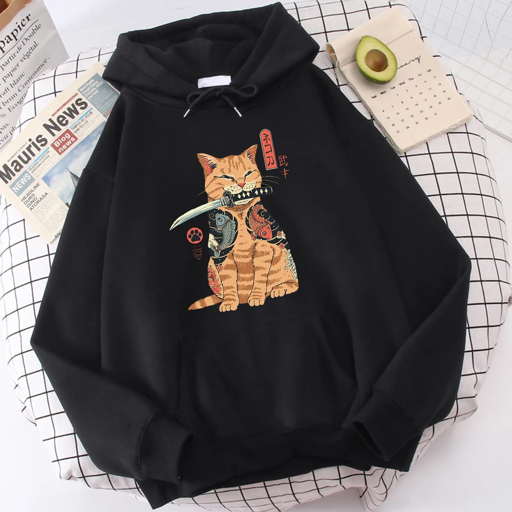 

New Loose Vintage Clothing Japan Ukiyo E Style Catana Printing Men'S Hooded Coldproof Vogue Mens Sweatshirt Large Size Hoodie