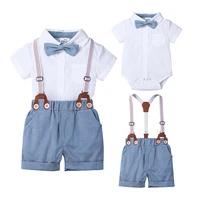 fashion newborn baby boy clothes summer infant boy clothes cotton short sleeve bow white topsbib shorts baby clothing
