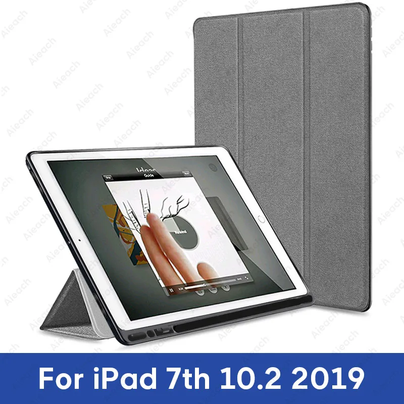 For iPad 10.2 Gray Чехол для iPad 9,7 10,2 чехол с держателем карандаша умный кожаный тканевый силиконовый чехол для iPad Pro 9,7 Air 1 2 - Цвет: For iPad 10.2 Gray