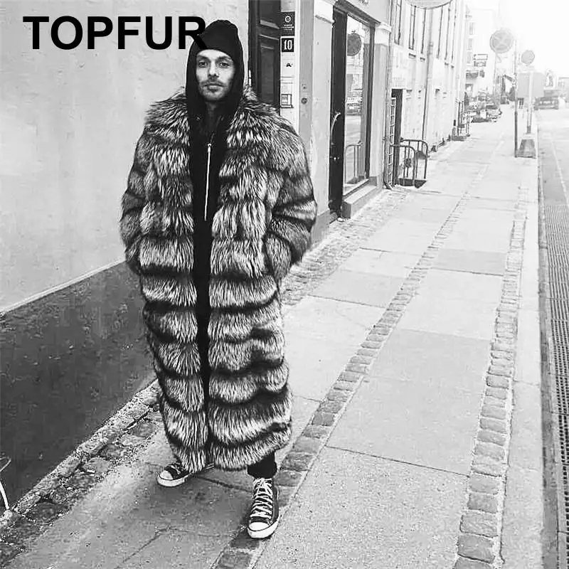 Мужская куртка из натуральной кожи TOPFUR серебристая с воротником лисьего меха