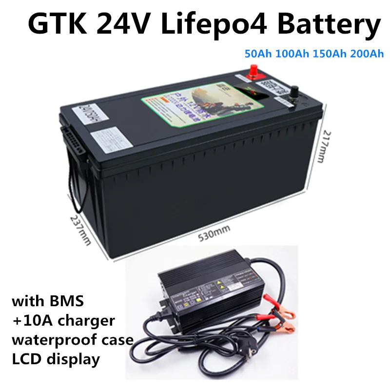 Перезаряжаемый ЖК дисплей GTK 24V100Ah150Ah200Ah50Ah Lifepo4 с BMS для инвертора хранения