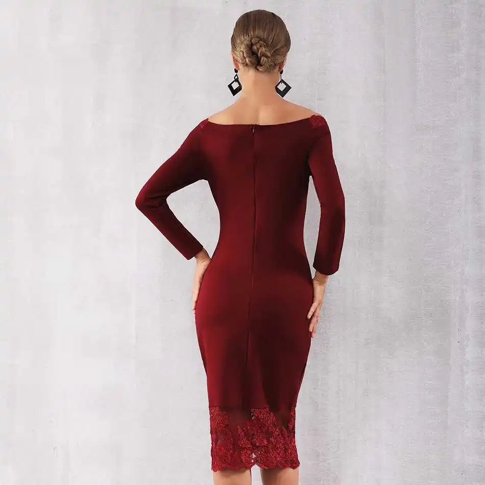 Seamyla, новинка, женское Бандажное платье, Vestidos, с вырезом лодочкой, кружевное, для знаменитостей, вечерние, сексуальное, винно-красное, черное, облегающее, Клубное платье