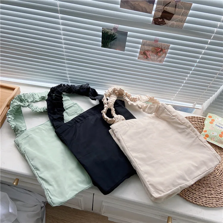 

Canvas Bag Casual Folds Women Travel Handbags Simple Design Solid Color Ladies Shoulder Large Capacity Shopping Tote Bag Bolsa