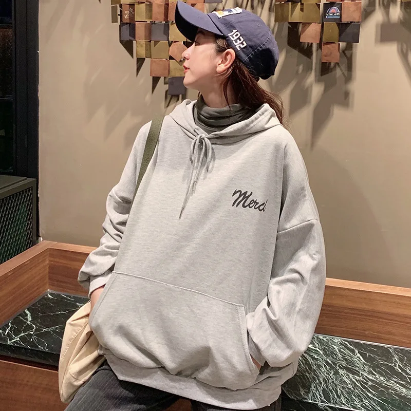 

2021 New Enlarged Version Loose Spring and Autumn Thin Sweater Female Student Ins Hooded Long-sleeved Bf Lazy Fashion Cec Jacket