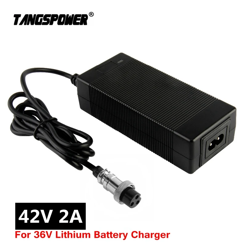 

NEW2022 42V 2A electric bike lithium battery charger for 36v electric scooter 3-Prong Inline Connector 3P GX16 Plug