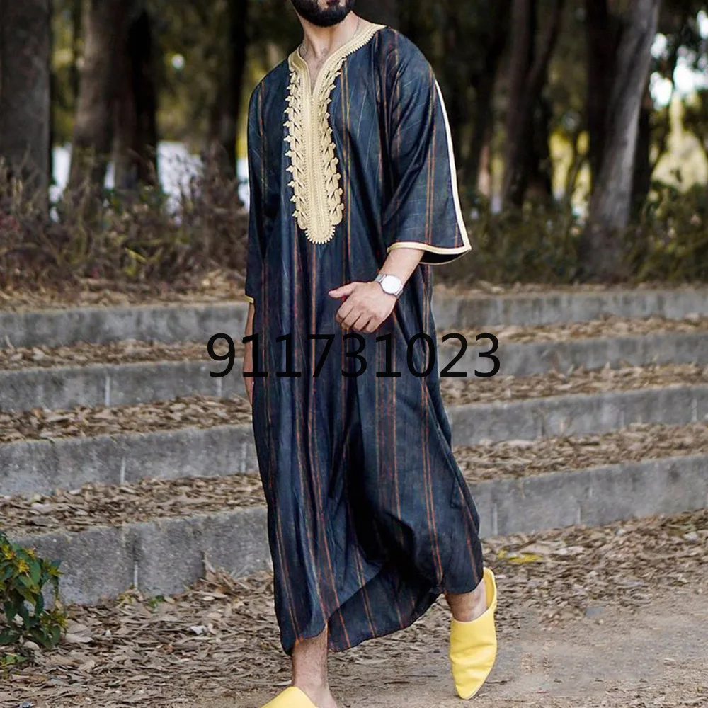 Men Muslim Kaftan Islamic Arabic Robes Patchwork Vintage Middle East Caftan Hooded Loose Casual Long Sleeve Jubba Thobe | Тематическая