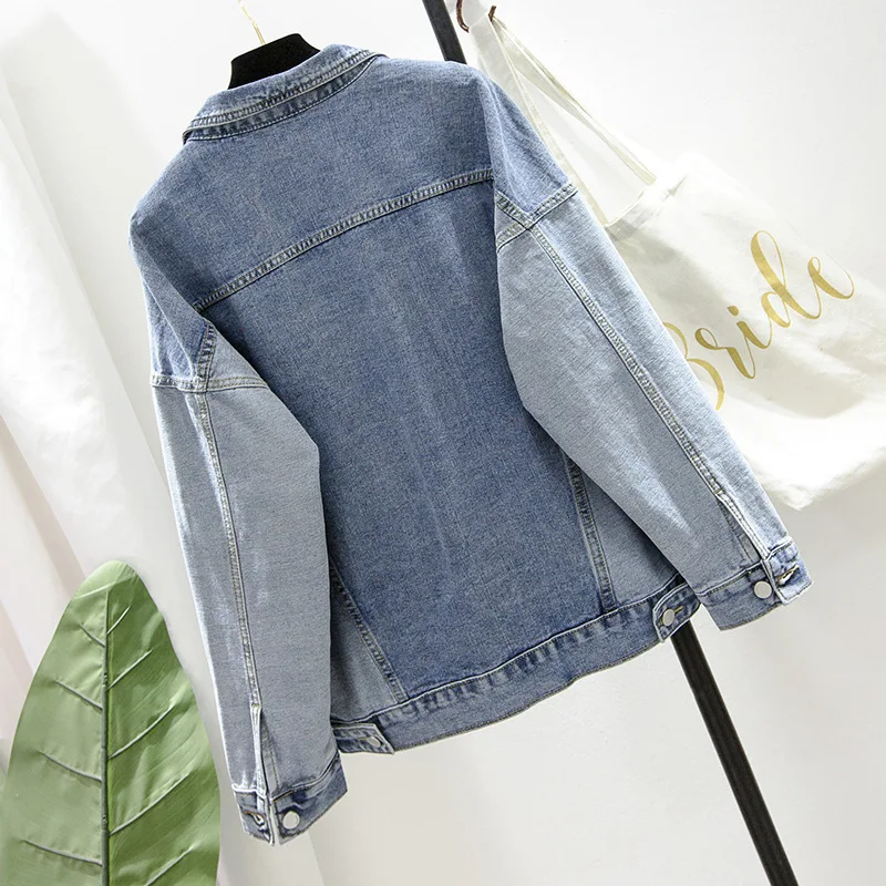 

Women Denim Jacket Patchwork Designer Coats Plus Size Casual Loose Jean Jacket for Ladies Vintage Streetwear Jeans Jacket Female
