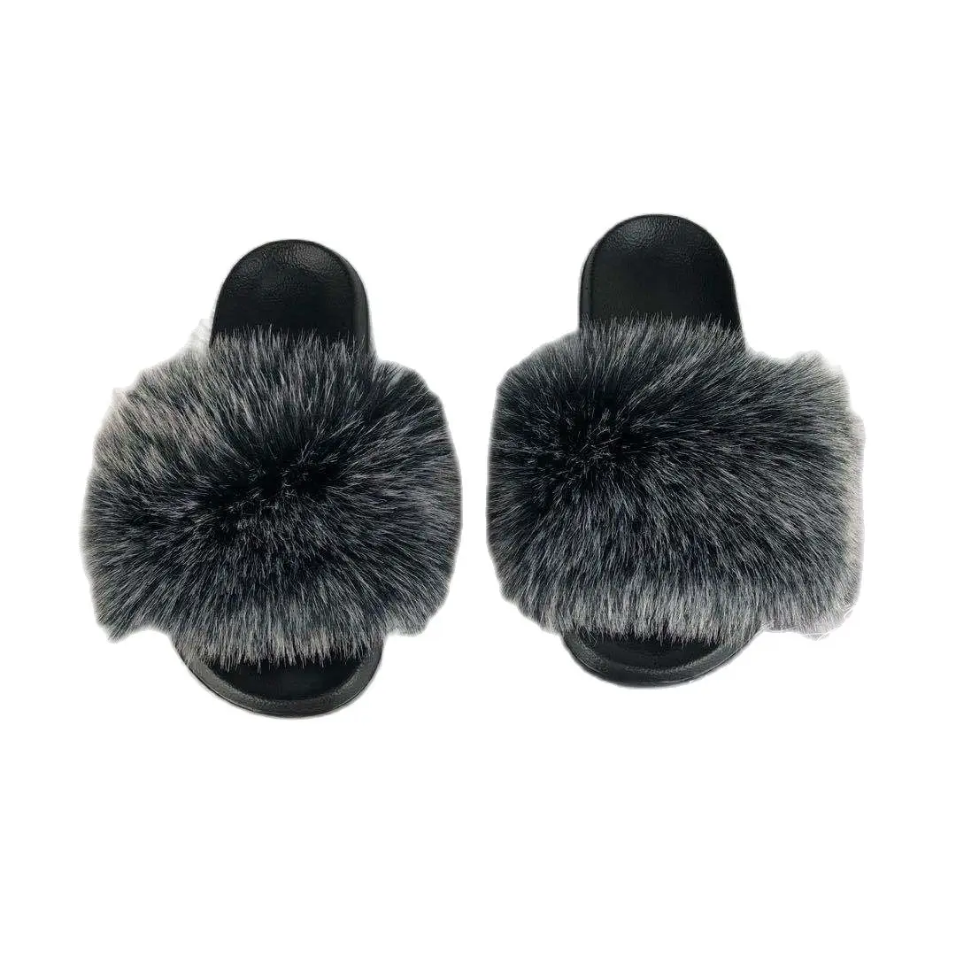 

Faux Fox Fur Clothing Slipper Women's Fashion Anti-slip Sandals Imitation Raccoon Fur Outer Wear Sandals Slippers