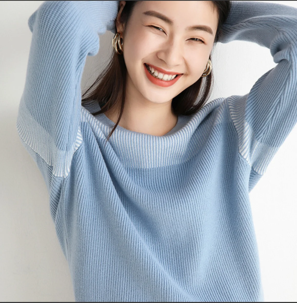 Корейский пуловер свитер свободного покроя с длинным рукавом и круглым вырезом