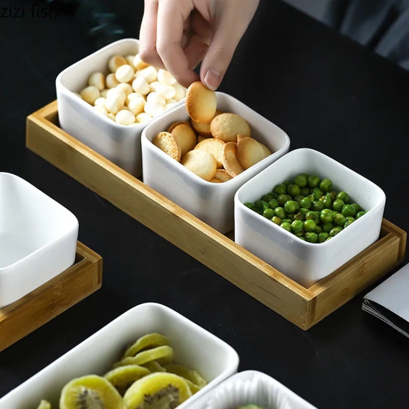 Большие тарелки в японском стиле разделенные для фруктов керамическая тарелка