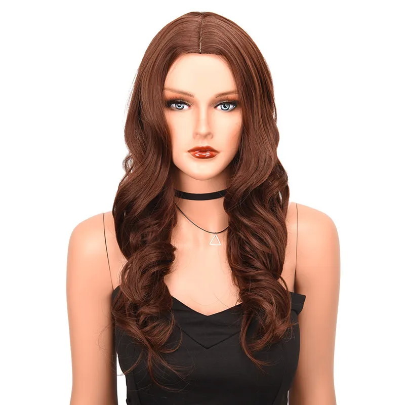 

Long Brown Wavy Wig Synthetic Wig Heat Resistant Fiber For Women Daily Party Use Nature Looking Wig