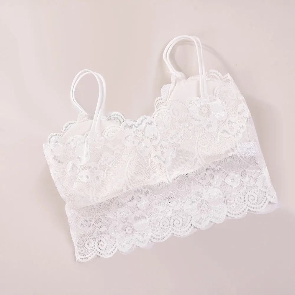 Женский укороченный бюстгальтер на бретельках белый кружевной топ дышащее