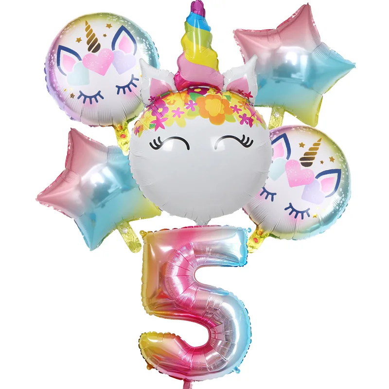 6 шт./лот 30 дюймов шары с радужным номером маленькая лошадка Единорог фольга