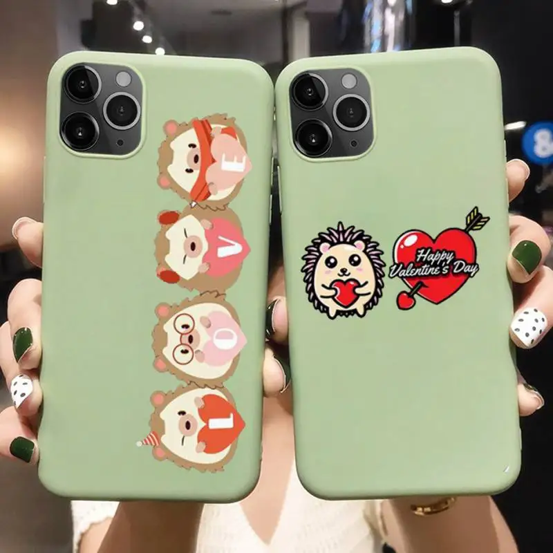 

Kawaii Hedgehog Heart Phone Case For Iphone 6 6s 7 8 Plus XR X XS XSmax 11 12 Pro Mini Max Candy Green Silicone Cover