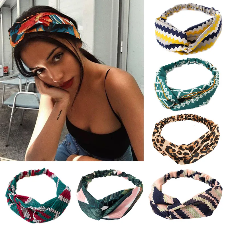 

2021 Женская повязка на голову крест Топ узел резинки для волос для девочек; Повязка для головы с принтом женские аксессуары для волос витая з...