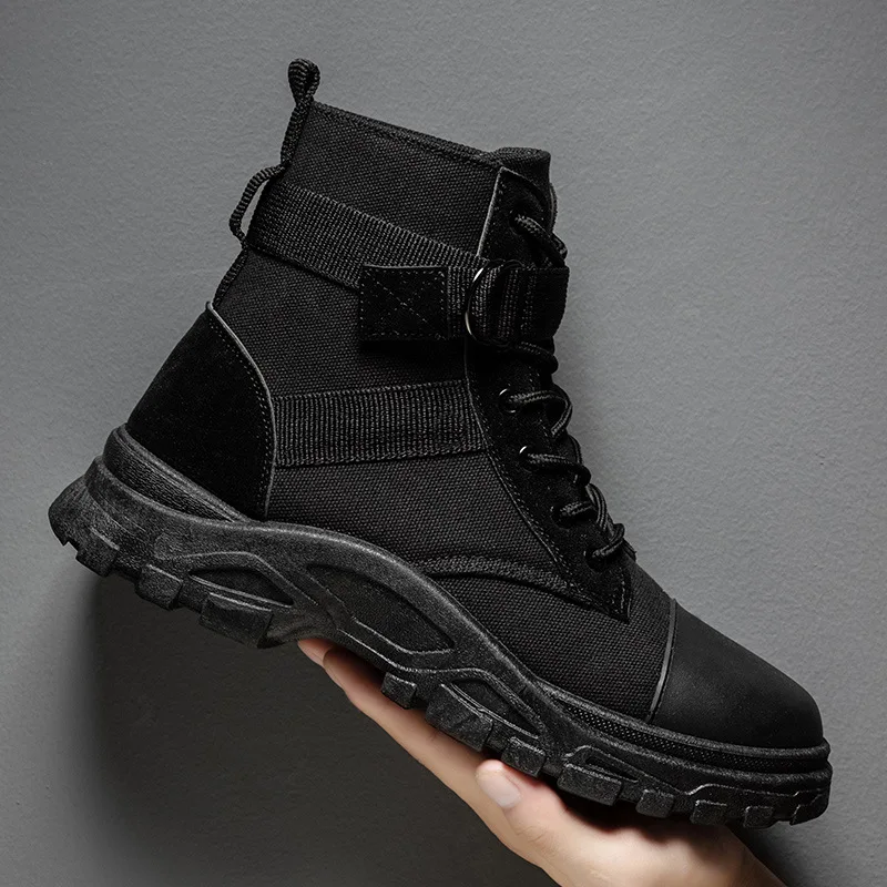 

All Black Men Shoes New Fashion High Top Sneakers Men Casual Canvas Shoes Boys Zapatos De Hombre Military Boots Tenis Masculino